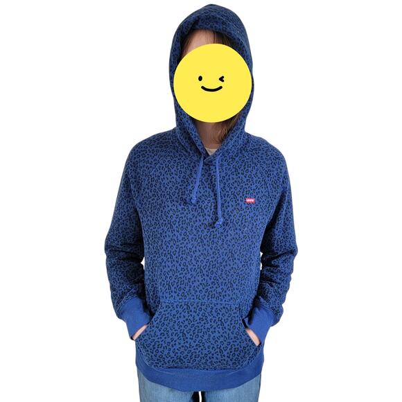 Women's Levis Blue Green Leopard Print Hoodie Pullover Size XS - Picture 1 of 5